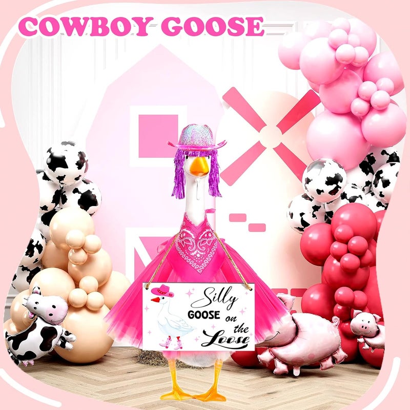 Bafeil Store Cowboy Porch Goose Outfit Set for 23" Cement/Plastic Lawn Goose Statue - Silly Goose on The Loose Sign with Hat, Bandana, Lace Tutu Skirt Funny Wigs for Garden Party Yard Outdoor Decor - Image 5